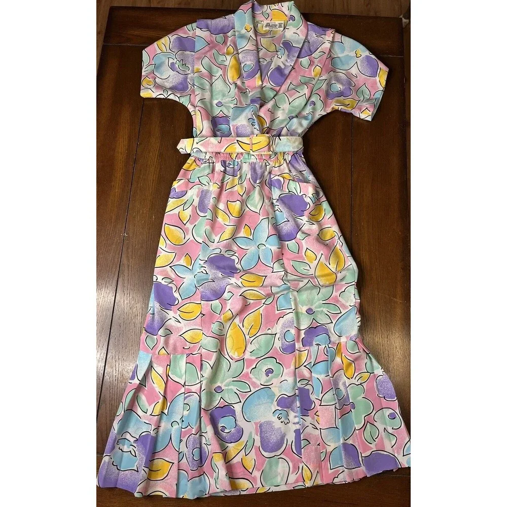 Vintage 1980’s Act 1 Floral Mermaid Dress With Belt - Picture 1 of 15